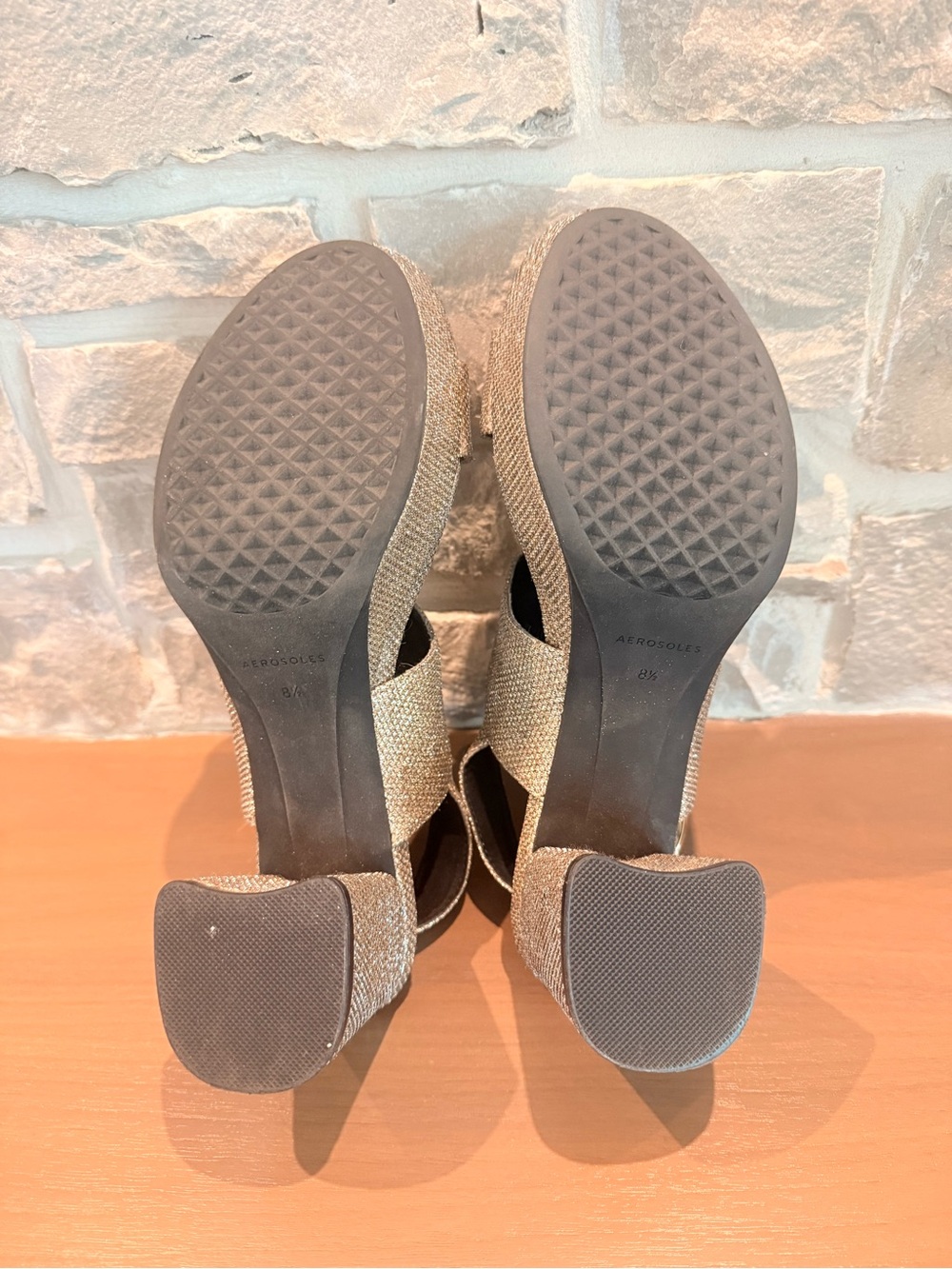 AEROSOLES Metallic Champagne Block Heel Sandals - Picture 5 of 8